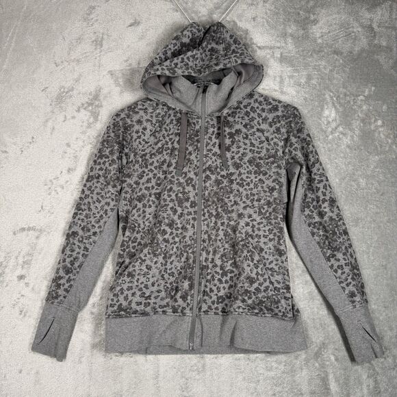 Athleta Sweatshirt Womens Large Gray Heather Libra Triumph Printed Hoodie Casual - Picture 2 of 11